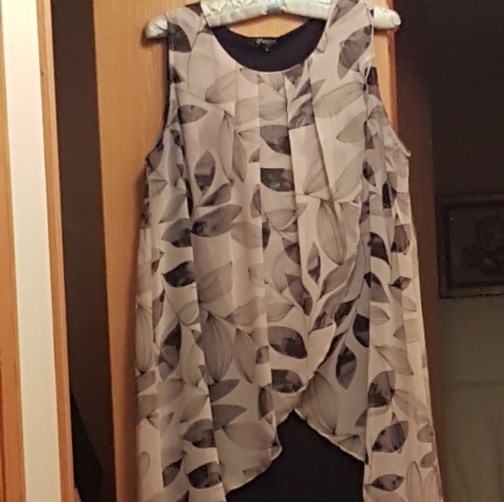 SzLg Pretty, Elegant, Layered Sheer Long Sleeveless Blouse.